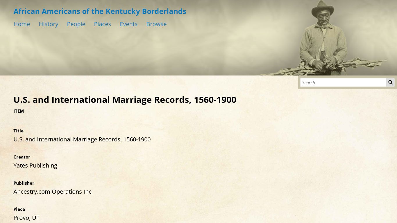 U.S. and International Marriage Records, 1560-1900